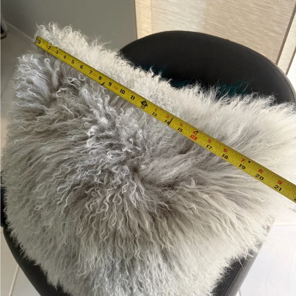 Z Gallerie 22” Silver-Gray Curly Mongolian Fur Accent Pillow
